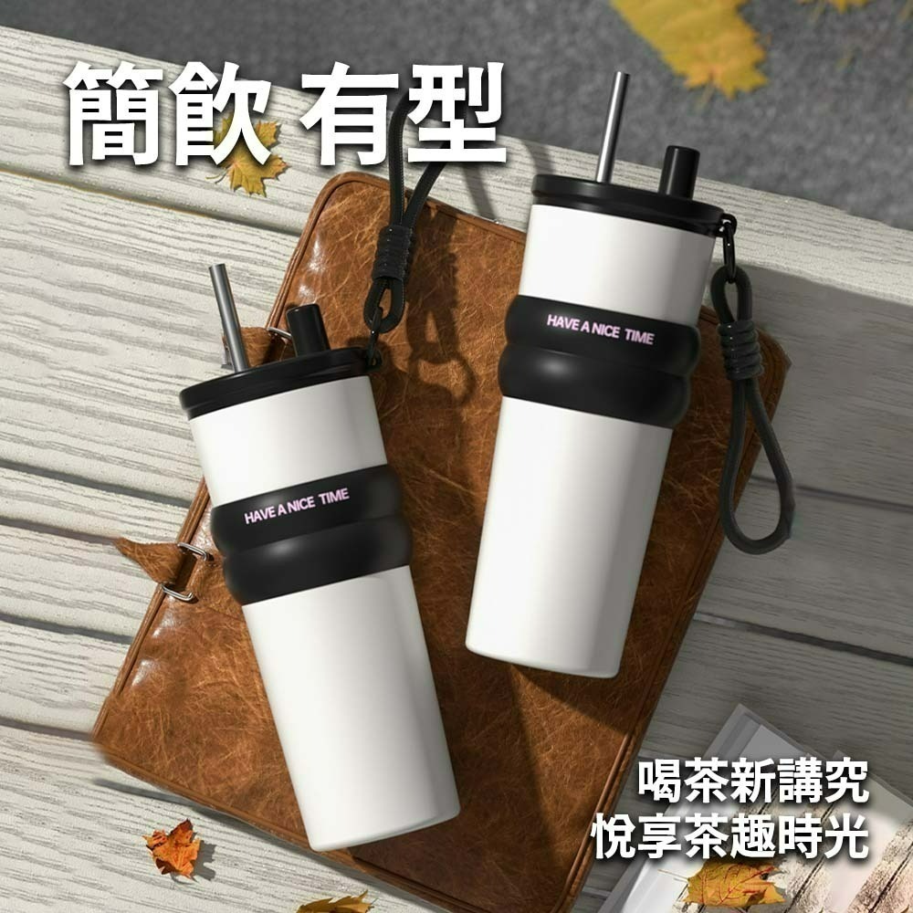 手提保溫杯 不銹鋼雙飲保溫杯 陶瓷咖啡杯 冰壩隨行杯 大容量710ML 保溫保冰外出杯 便攜隨身水杯-細節圖5