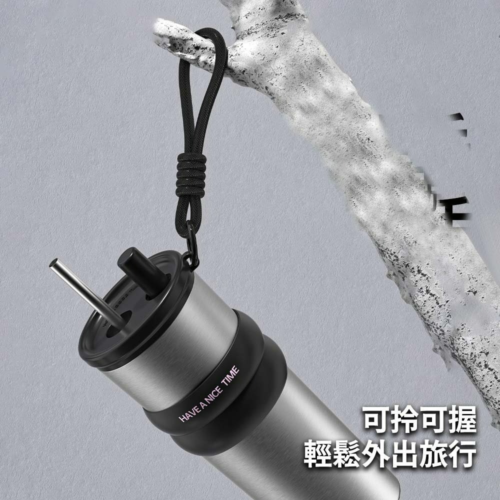 手提保溫杯 不銹鋼雙飲保溫杯 陶瓷咖啡杯 冰壩隨行杯 大容量710ML 保溫保冰外出杯 便攜隨身水杯-細節圖8