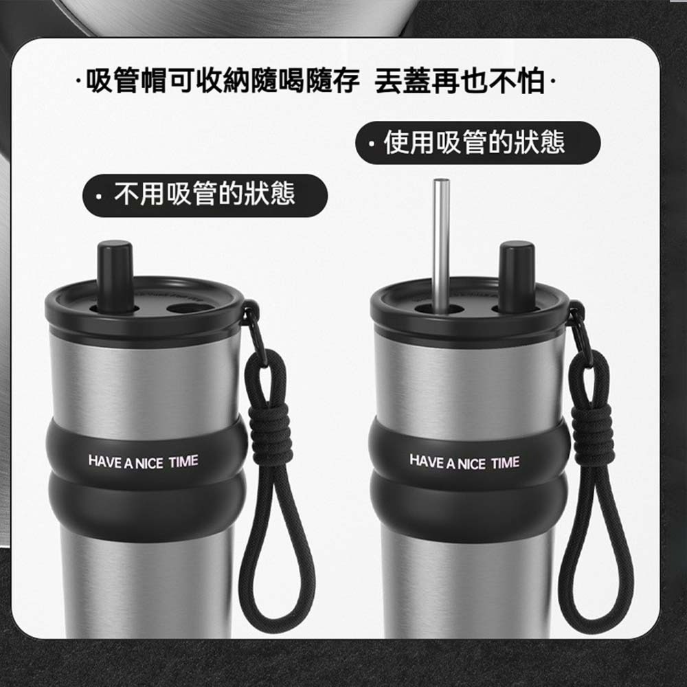 手提保溫杯 不銹鋼雙飲保溫杯 陶瓷咖啡杯 冰壩隨行杯 大容量710ML 保溫保冰外出杯 便攜隨身水杯-細節圖9