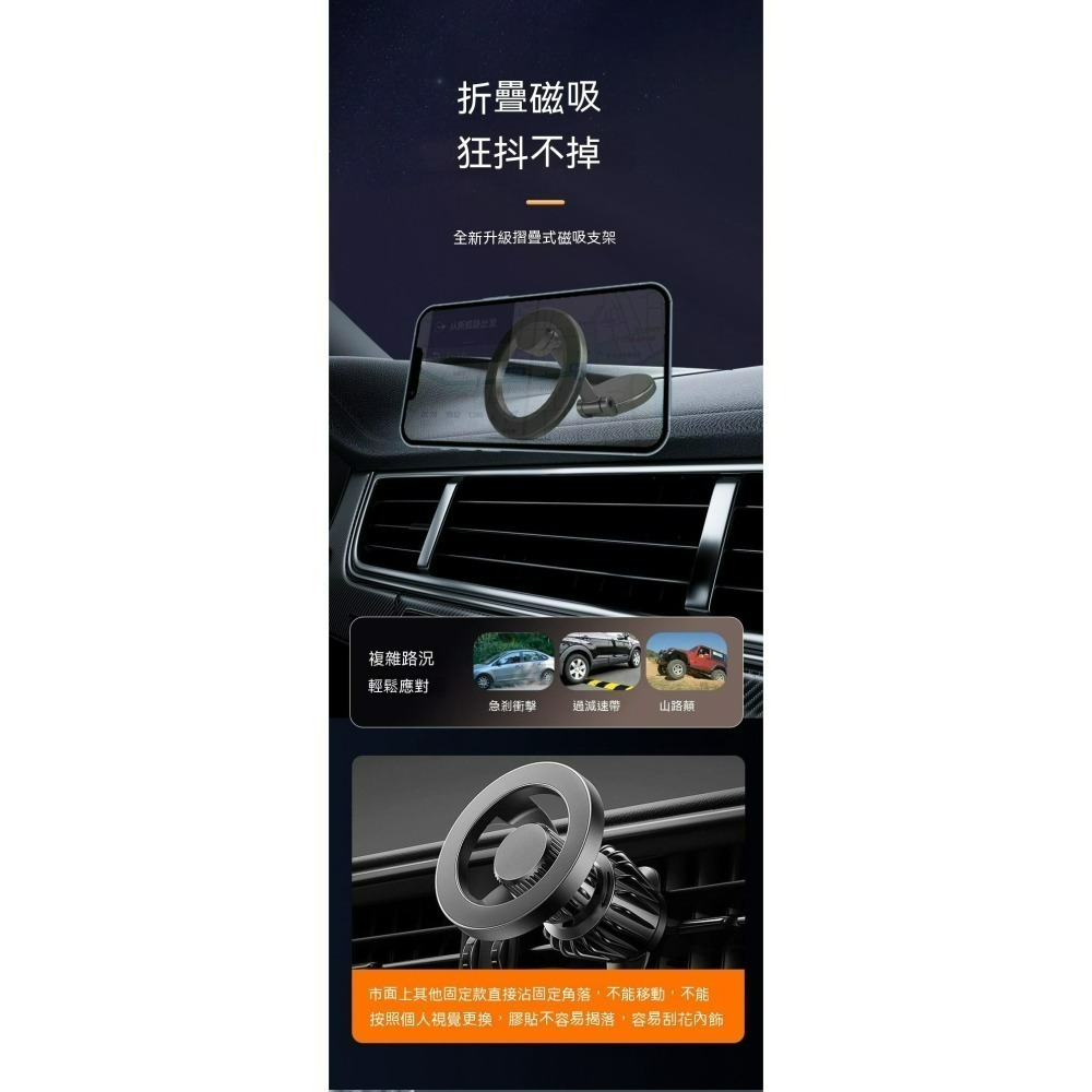 Magsafe鋅合金摺疊磁吸支架 車用手機支架 儀錶板支架 汽車磁吸支架 摺疊固定座 磁吸穩固支撐架 iPhone車載-細節圖8
