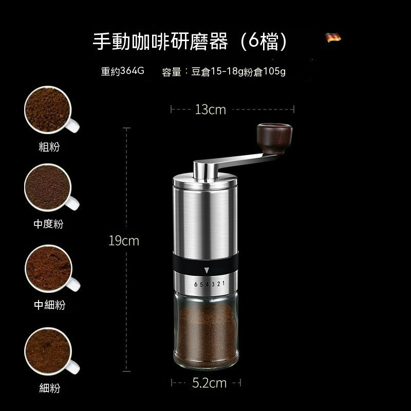 德國設計 咖啡豆研磨器 手搖磨豆機 304 不鏽鋼 磨豆機 手動 咖啡粉 研磨機 研磨器 不銹鋼-細節圖2