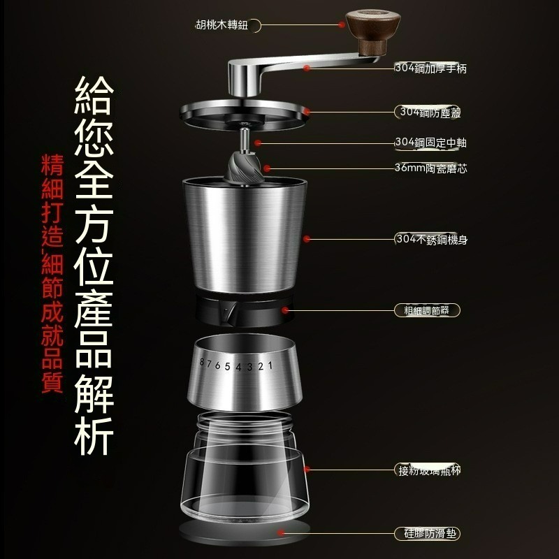 德國設計 咖啡豆研磨器 手搖磨豆機 304 不鏽鋼 磨豆機 手動 咖啡粉 研磨機 研磨器 不銹鋼-細節圖7