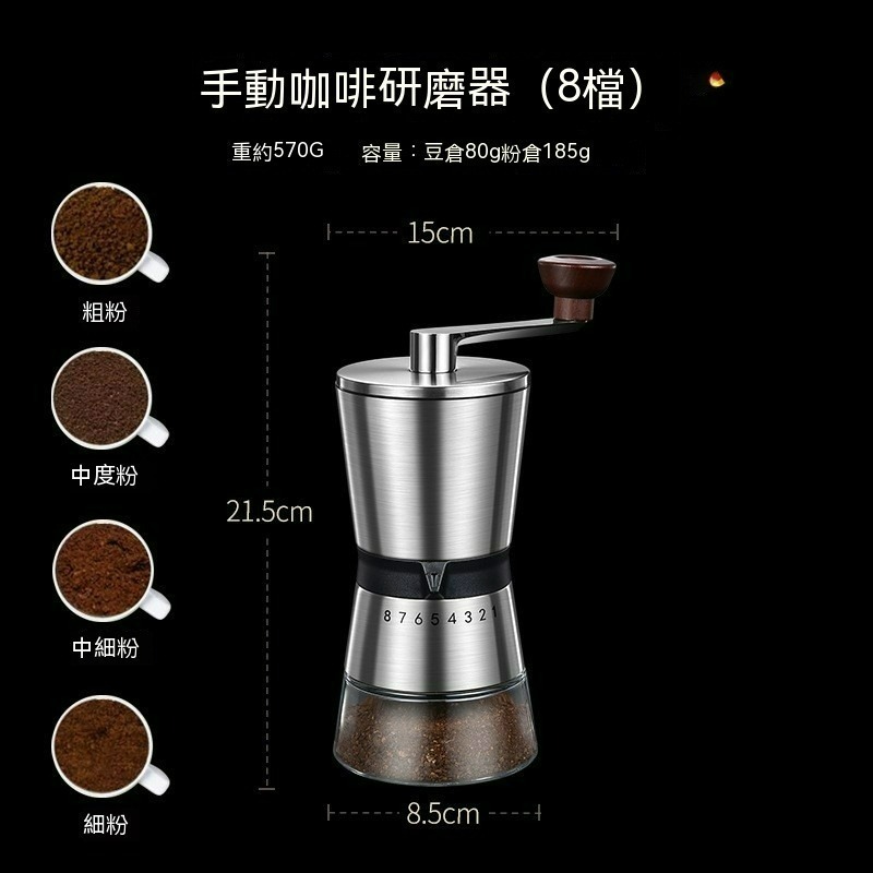 德國設計 咖啡豆研磨器 手搖磨豆機 304 不鏽鋼 磨豆機 手動 咖啡粉 研磨機 研磨器 不銹鋼-規格圖8