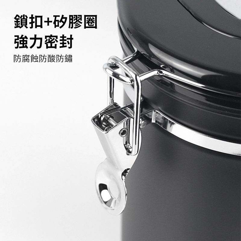 咖啡豆密封罐 304不銹鋼 日期 排氣閥呼吸密封儲物罐帶勺子保鮮罐 咖啡罐 食品密封罐 密封罐 真空 儲物收納-細節圖8