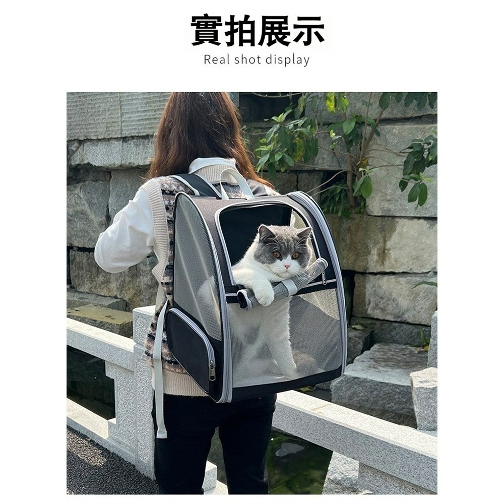 寵物透氣雙肩包 貓咪外出背包 狗狗外出包 大容量寵物後背包 便攜外出袋 網布寵物包 貓狗通用外出包 旅行背包-細節圖4