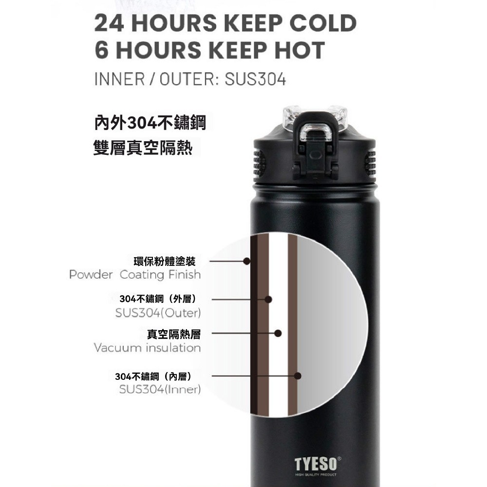 TYESO泰碩 彈蓋吸管保溫杯 TS-8771C 雙層真空304不鏽鋼 保冷保溫 咖啡水杯 隨行杯 保溫瓶-細節圖9