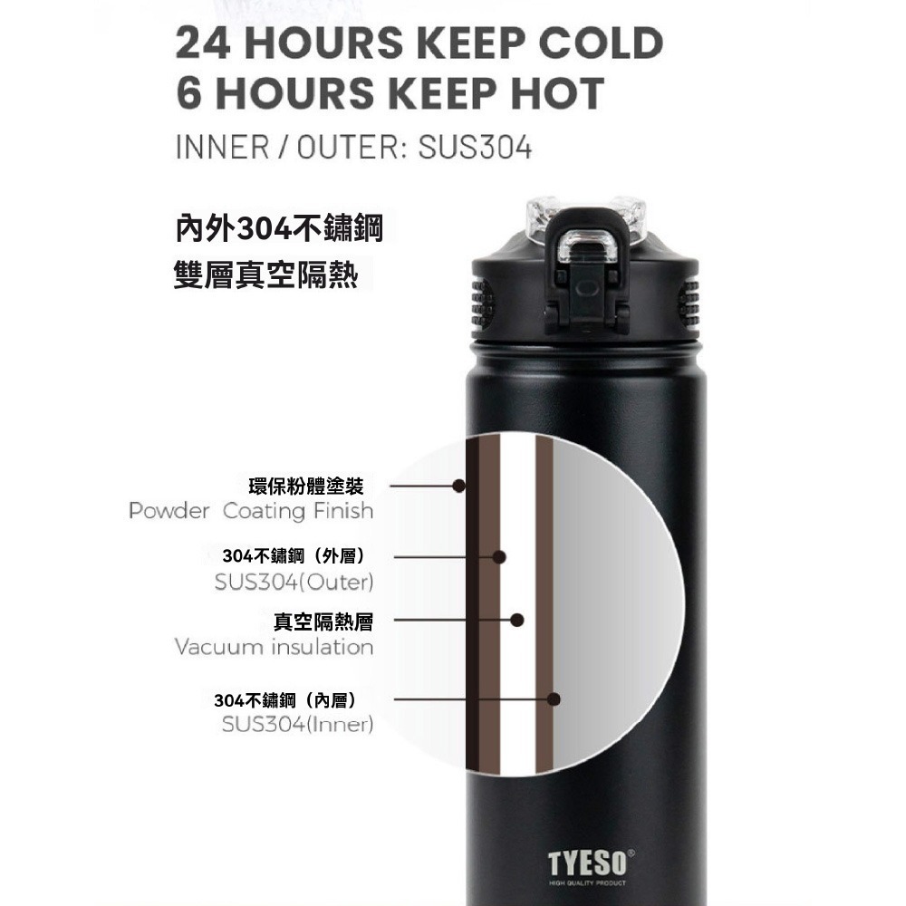 TYESO泰碩 彈蓋吸管保溫杯 TS-8771C 雙層真空304不鏽鋼 保冷保溫 咖啡水杯 隨行杯 保溫瓶-細節圖9