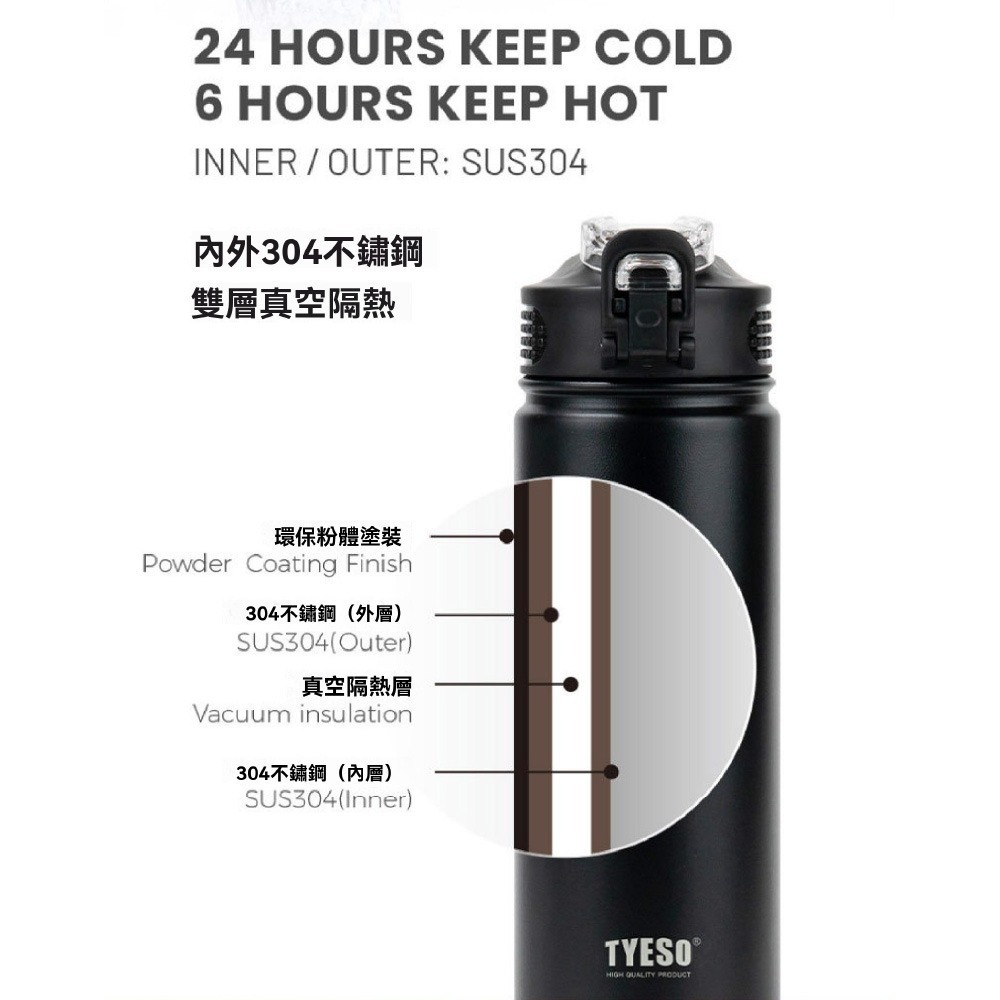 TYESO泰碩 彈蓋吸管保溫杯 TS-8771C 雙層真空304不鏽鋼 保冷保溫 咖啡水杯 隨行杯 保溫瓶-細節圖9