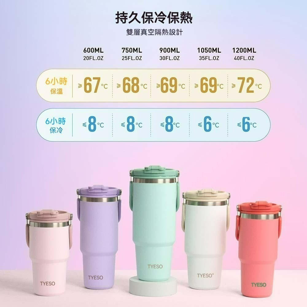 TYESO泰碩 不鏽鋼手提保溫杯 304雙層真空 保冷保溫水杯 隨行杯 旅行杯 咖啡杯 保溫瓶 環保杯-細節圖2