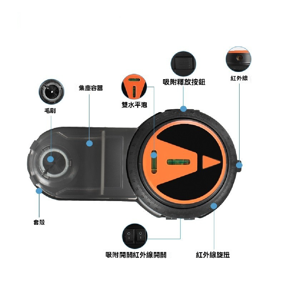 激光水平鑽孔真空集塵器 電鑽除塵器 打孔吸塵器 雷射水平儀輔助 集塵罩 集塵盒 吸附式鑽孔清潔工具 真空吸附可拆卸-細節圖7
