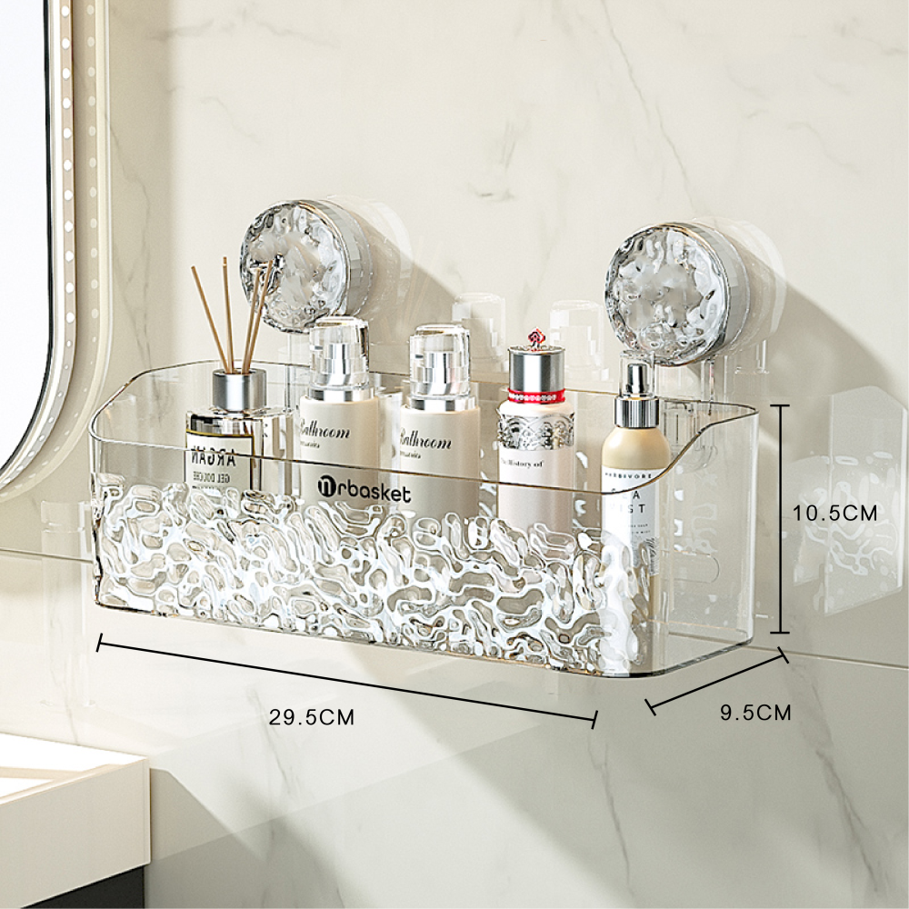 冰川紋吸盤掛籃 免打孔壁掛式收納筒 浴室置物架 廚房收納盒 小掛籃 免釘收納筐 免打孔浴室收納架 壁掛收納籃-細節圖2