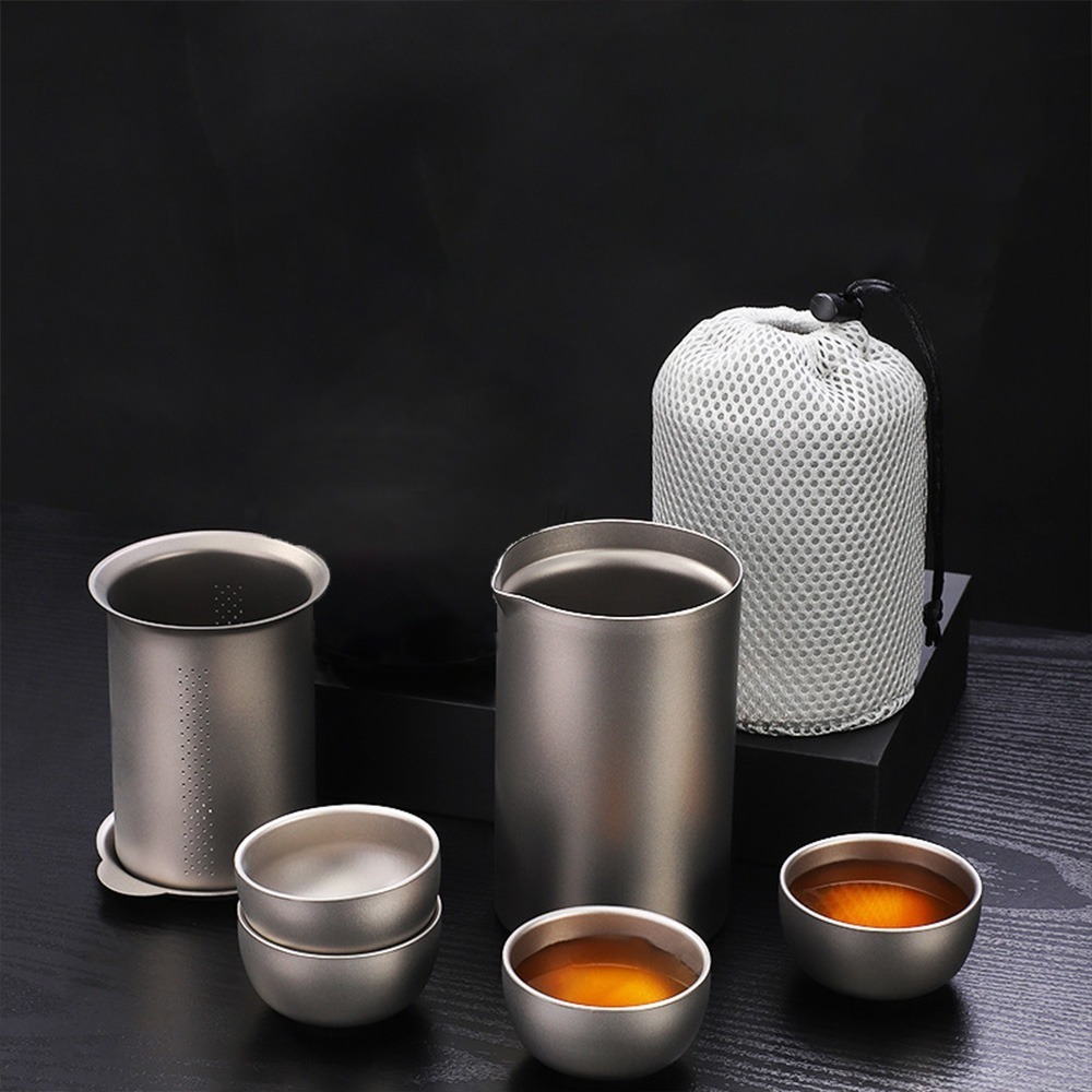 純鈦旅行茶具 泡茶組 純鈦茶杯 茶壺 茶具組 輕量便攜 收納方便 戶外露營泡茶組 鈦金屬茶具組 茶器組 台灣出貨-規格圖9