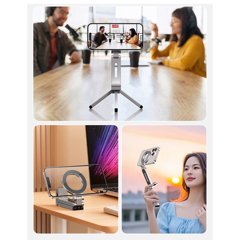 鋁合金Magsafe三腳架 折疊磁吸手機支架 桌面腳架 多角度調整 便攜旅行支架 自拍直播 架設穩固 iPhone磁吸-細節圖7