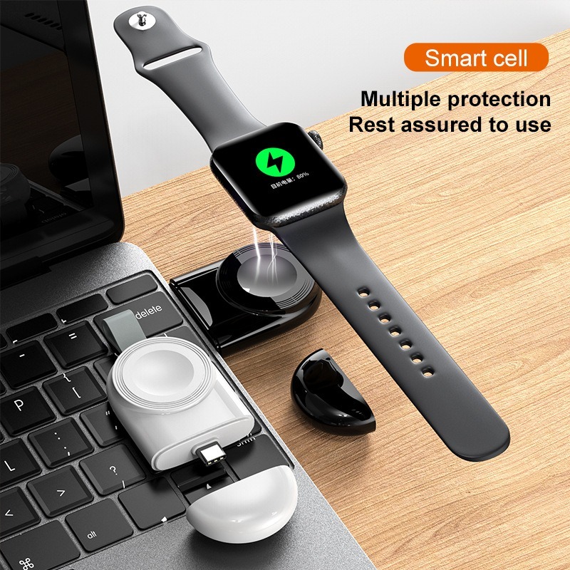 Apple Watch磁吸充電器 隨身Type-C便攜快充 磁力吸附無線充電 支援1-9代 SE可用 出國旅行充電頭-細節圖6