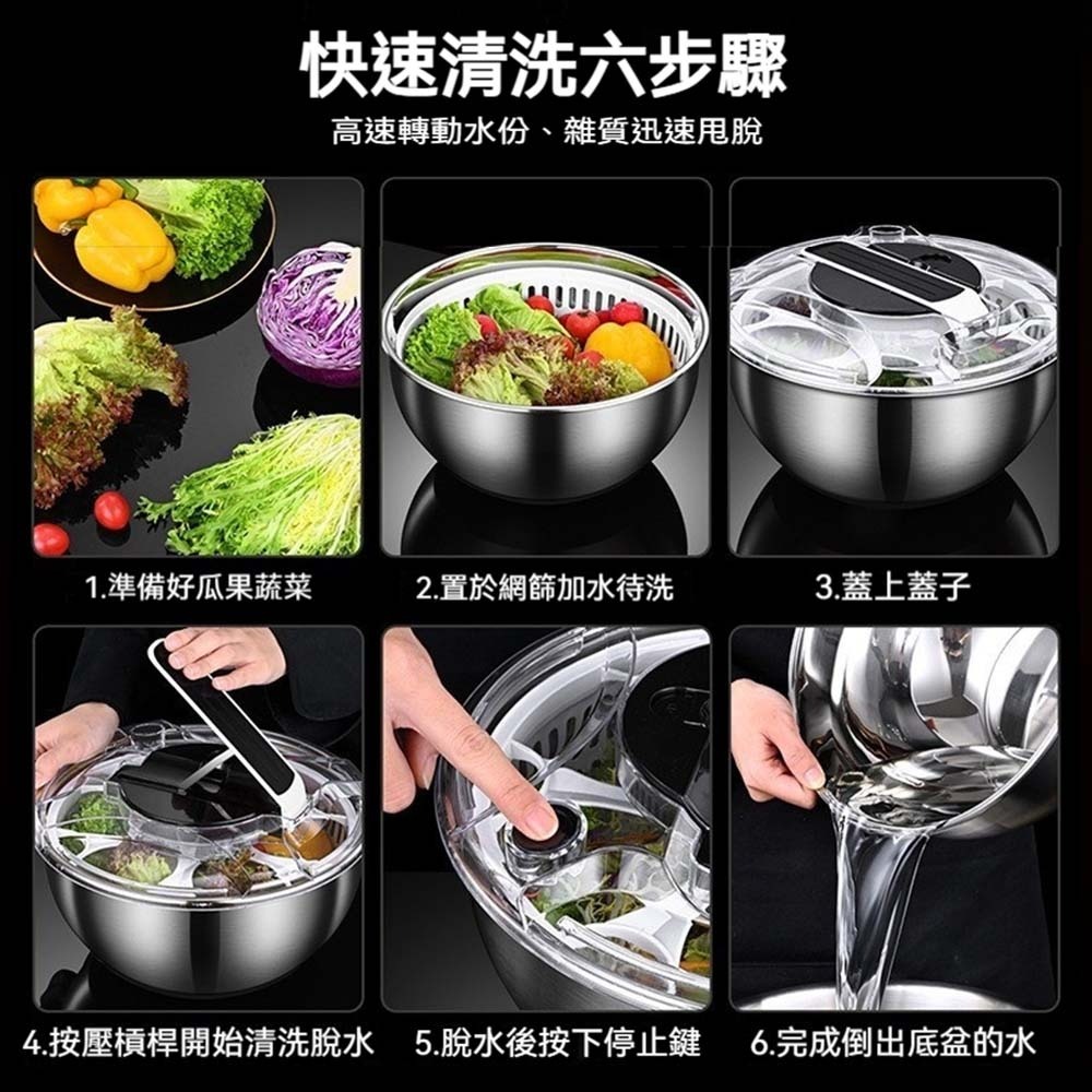 手壓式沙拉脫水器 蔬果瀝水器 洗菜脫水器 甩乾器 大容量 廚房用品 蔬菜甩乾 洗菜籃 瀝水盆 多功能蔬果脫水-細節圖6