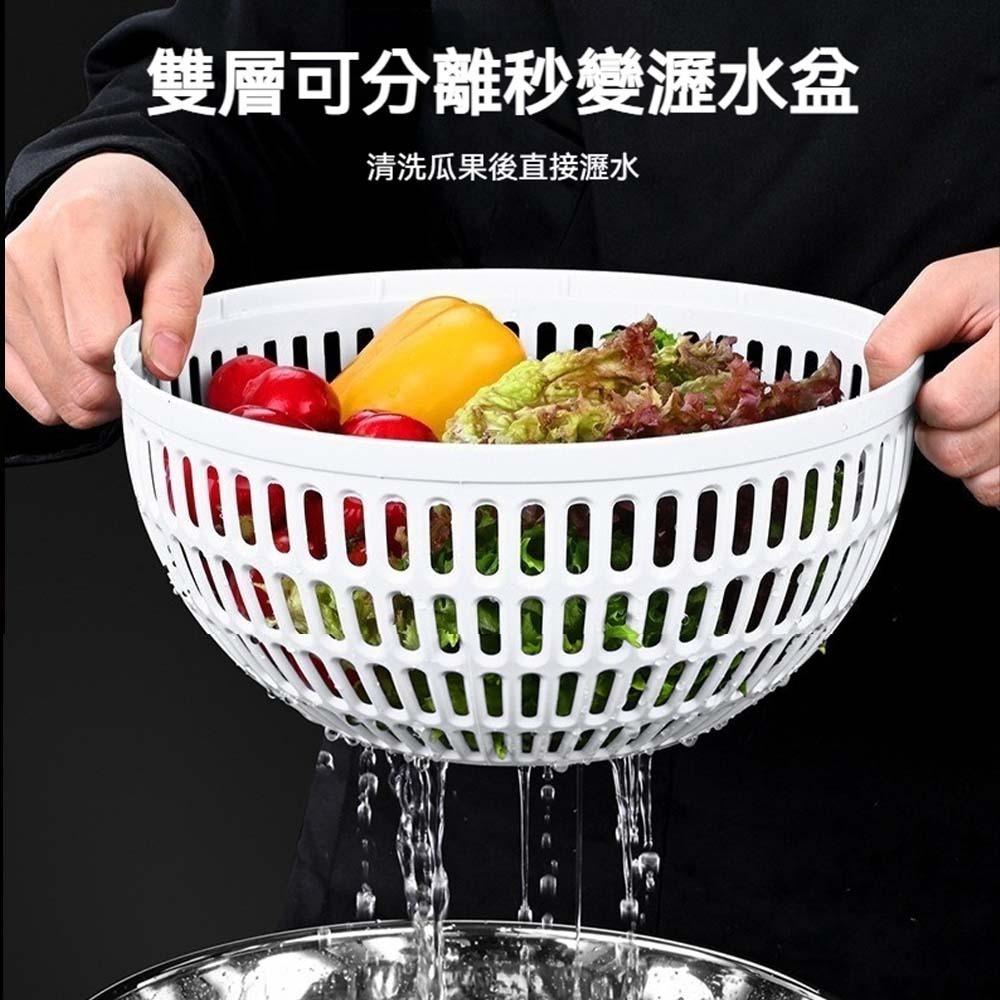 現貨  手壓式沙拉脫水器 蔬果瀝水器 洗菜脫水器 甩乾器 大容量 廚房用品 蔬菜甩乾 洗菜籃 瀝水盆 多功能蔬果脫水-細節圖7