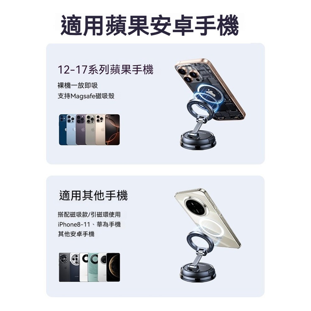 綠聯 磁吸車用支架 真空吸附 720度旋轉 穩固不掉落 車載手機架 MagSafe手機支架 奈米黑科技黏膠底盤-細節圖8