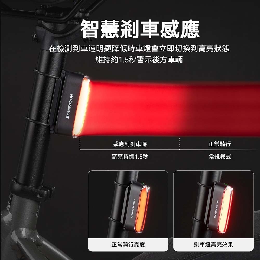 ROCKBROS 洛克兄弟 自行車磁吸尾燈 USB充電 強力磁吸安裝 高亮警示 防水騎行安全燈-細節圖3