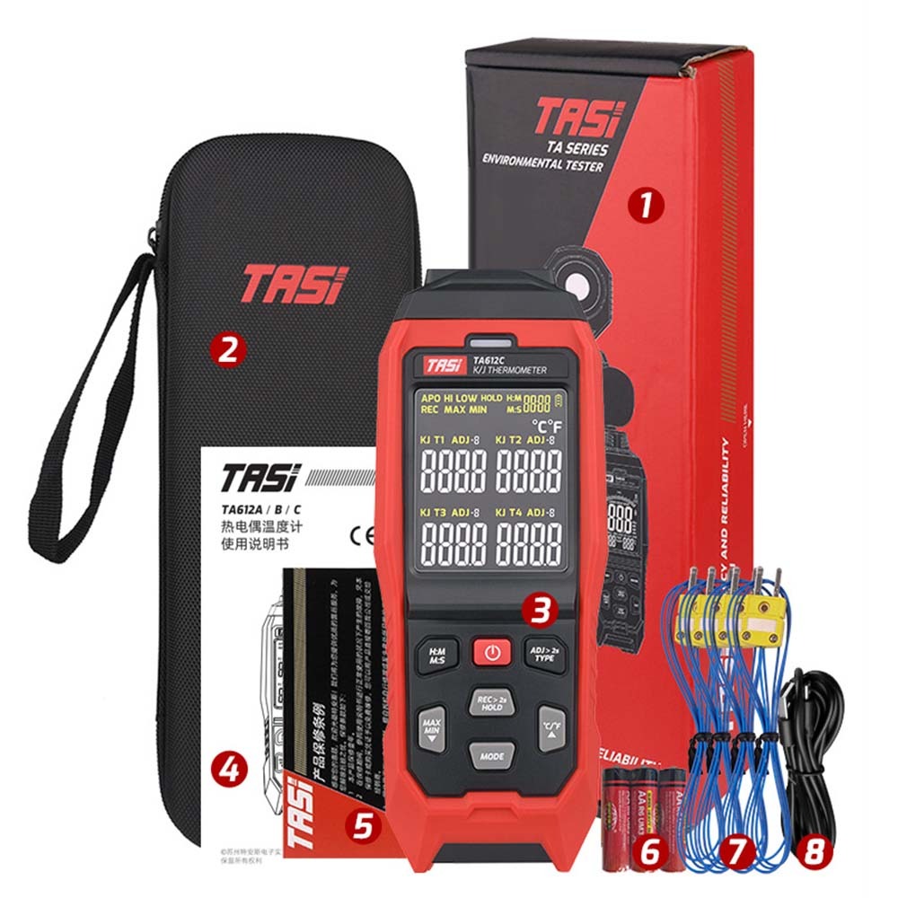 TASI 特安斯 K 型熱電偶溫度計 VA 彩屏 高精度 雙通道 KJ 型探頭 聲光警報-規格圖11