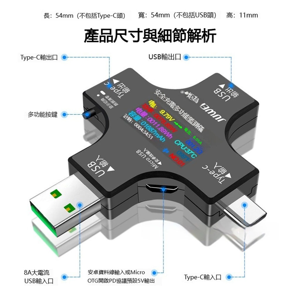 炬為 USB 電壓電流表 J7-C 快充檢測 PD3.0 QC USB-C 電流功率測試儀-細節圖9