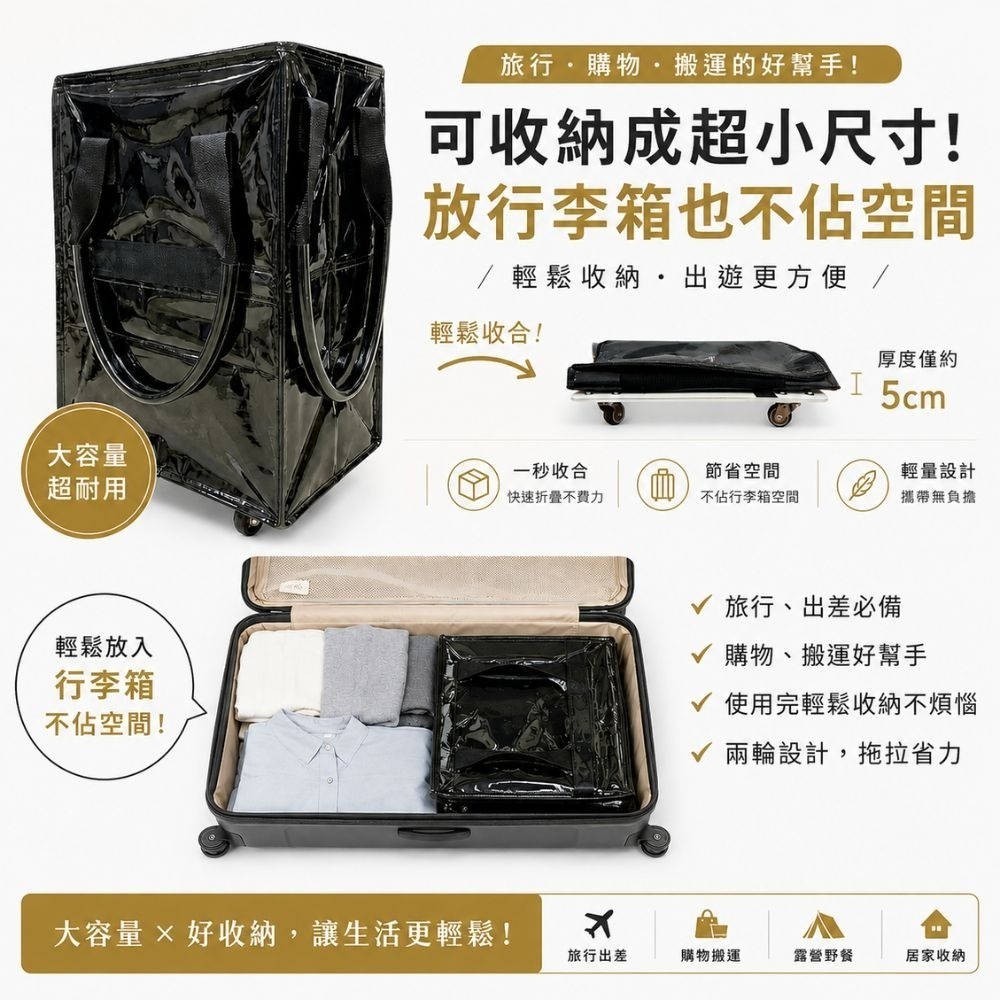 靜音滑輪式摺疊購物車 浩肯包 網紅推薦 大容量耐重 手拉車 帶蓋防塵 可折疊收納 買菜推車 行李收納車-細節圖6