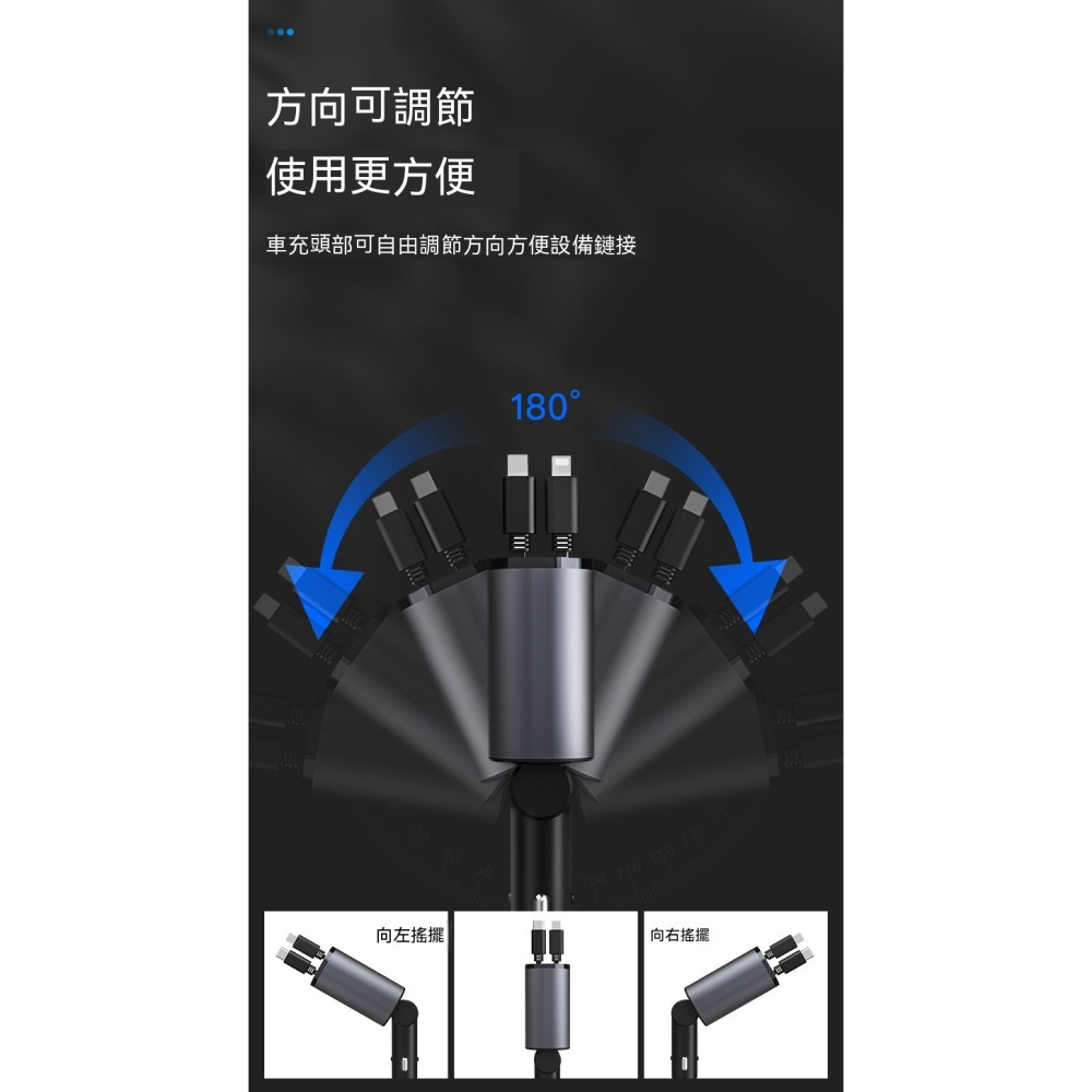 16代伸縮車充 20W快充 雙USB Type-C PD QC3.0 電壓顯示 伸縮線 車用充電器-細節圖7