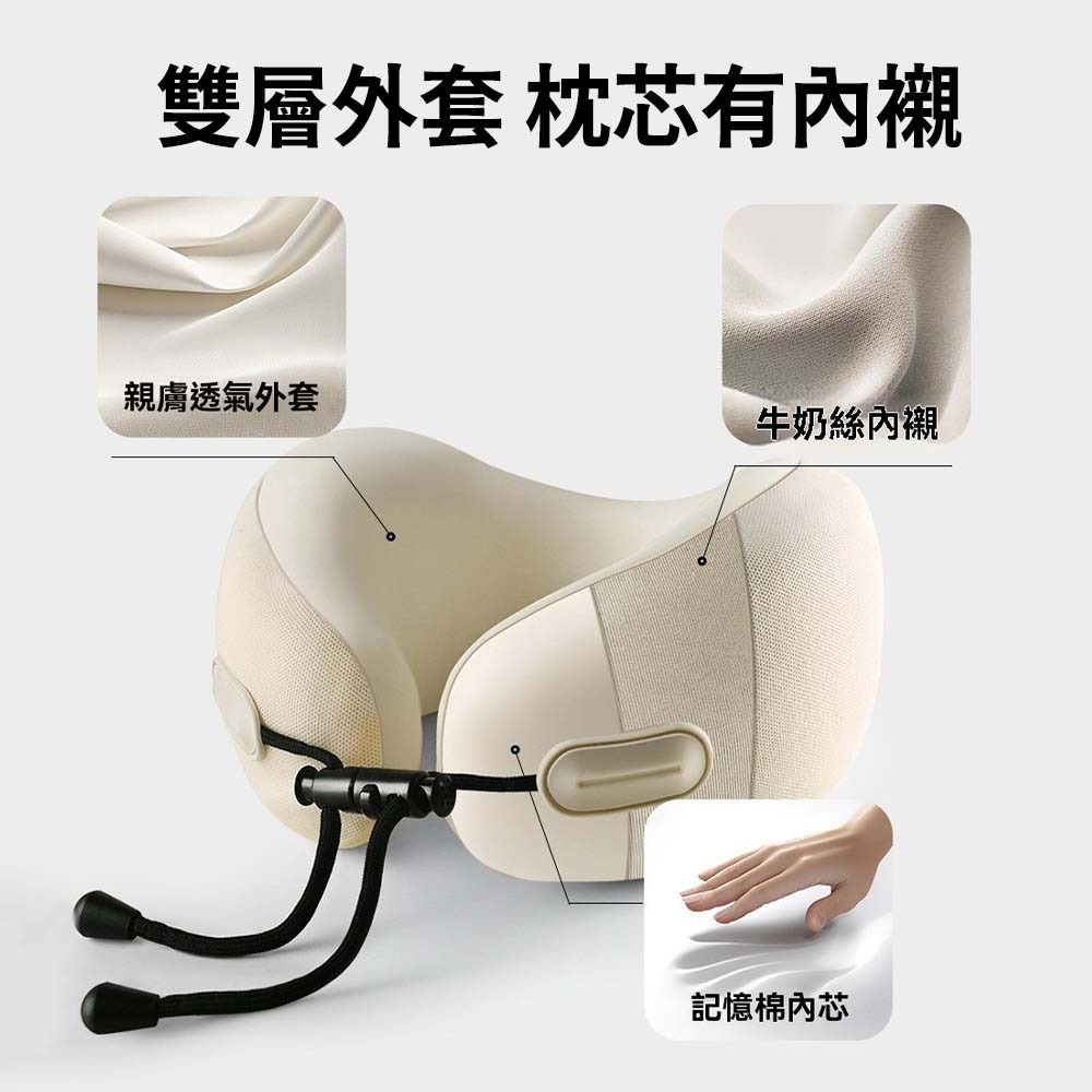 輕量隨性護頸 U 型枕 太空棉記憶枕 360 度支撐 可收納 旅行飛機 車用 午睡 枕頭-細節圖7