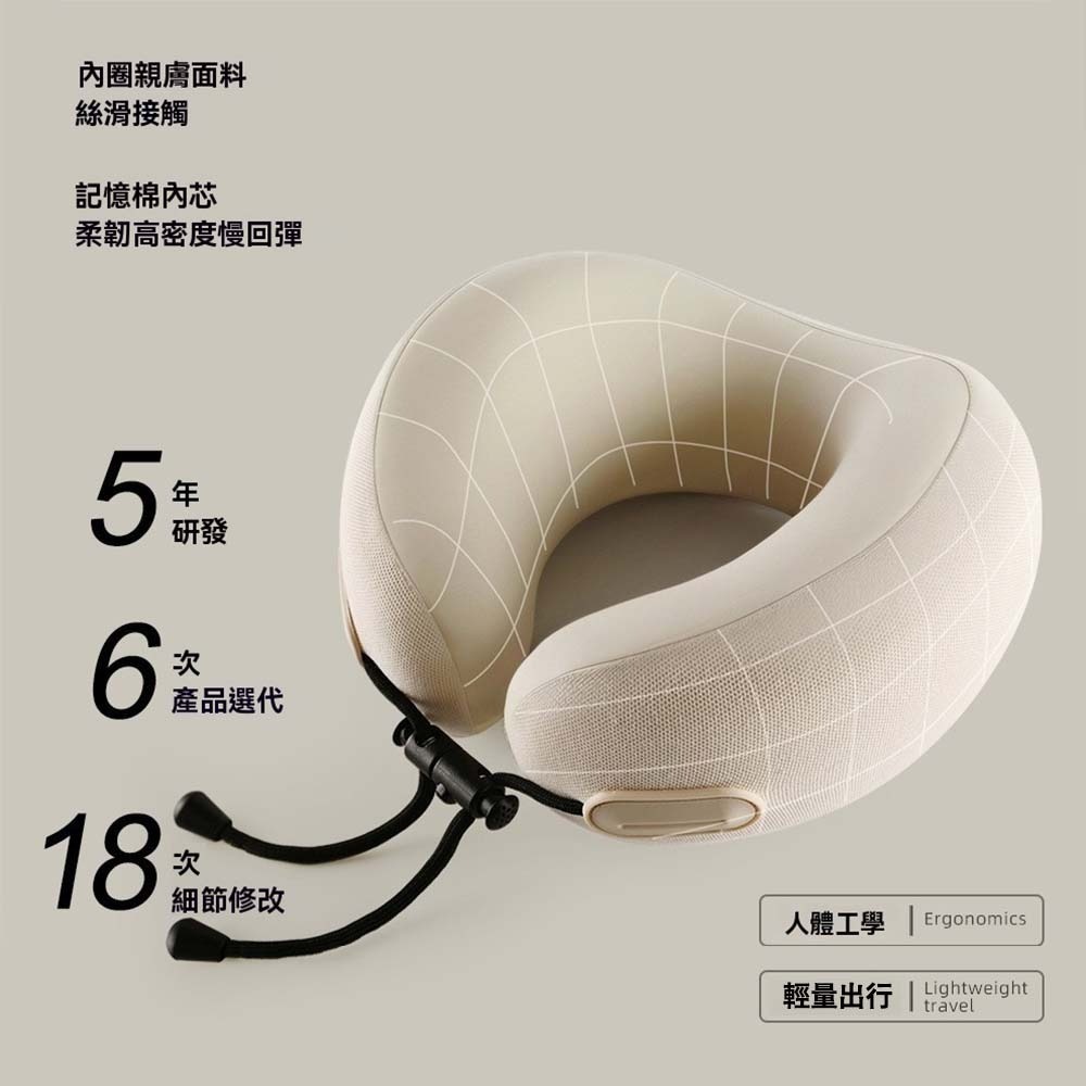 現貨 出國 搭機 輕量隨性護頸 U 型枕 太空棉記憶枕 360 度支撐 可收納 旅行飛機 車用 午睡 枕頭-細節圖6