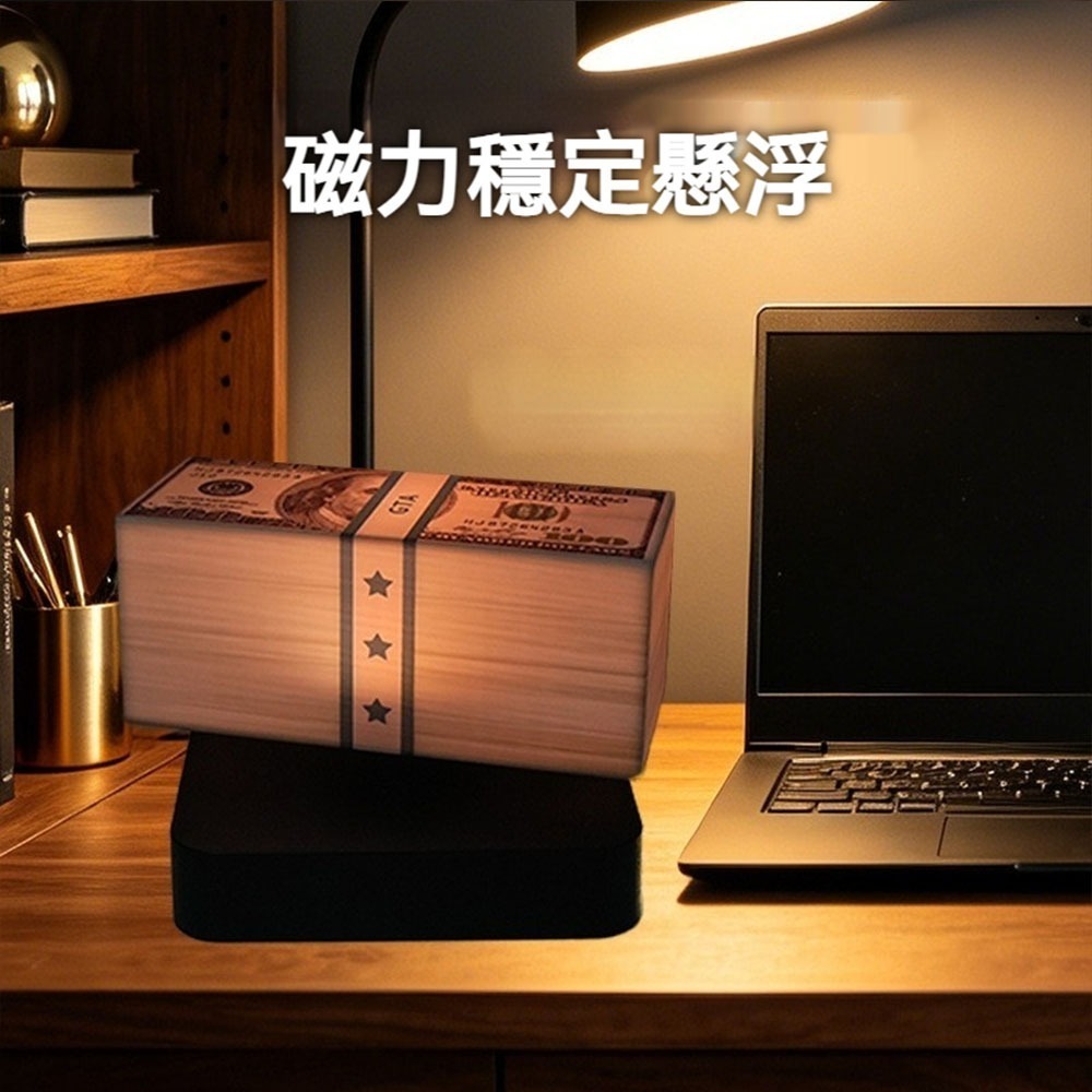 招財懸浮美金小夜 燈磁懸浮創意燈 360度旋轉漂浮燈 財神爺小夜燈 床頭氛圍燈 辦公室擺件 生日送禮-細節圖4