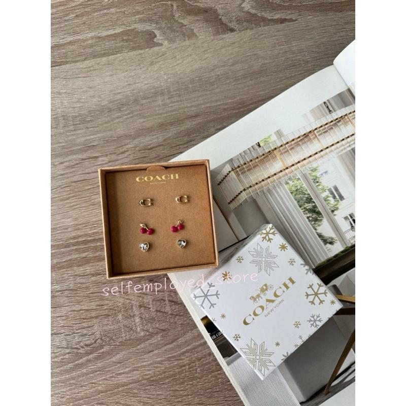 [S.E美國代購］Coach 耳環禮盒組 經典logo+櫻桃+愛心耳環 季節限定 送禮 生日 情人節-細節圖2