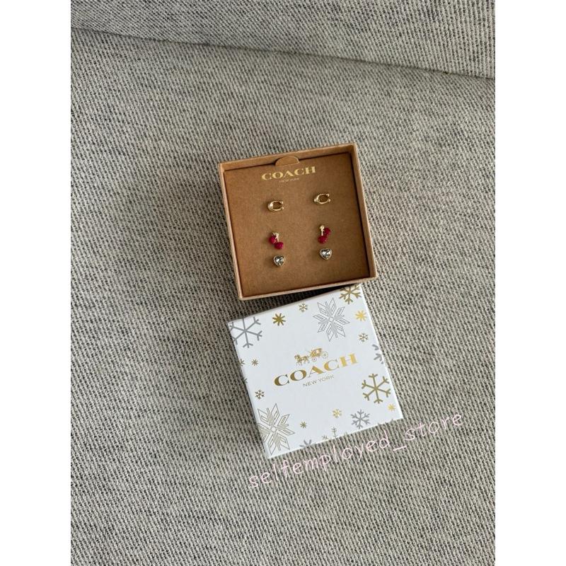 [S.E美國代購］Coach 耳環禮盒組 經典logo+櫻桃+愛心耳環 季節限定 送禮 生日 情人節-細節圖3