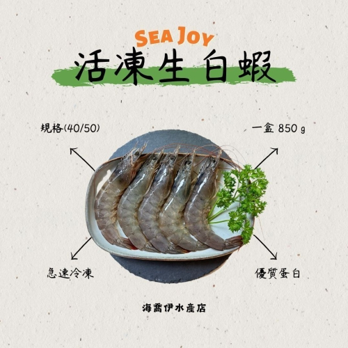 [海喬伊] 活凍生白蝦 (40/50) (850 g/ 盒)