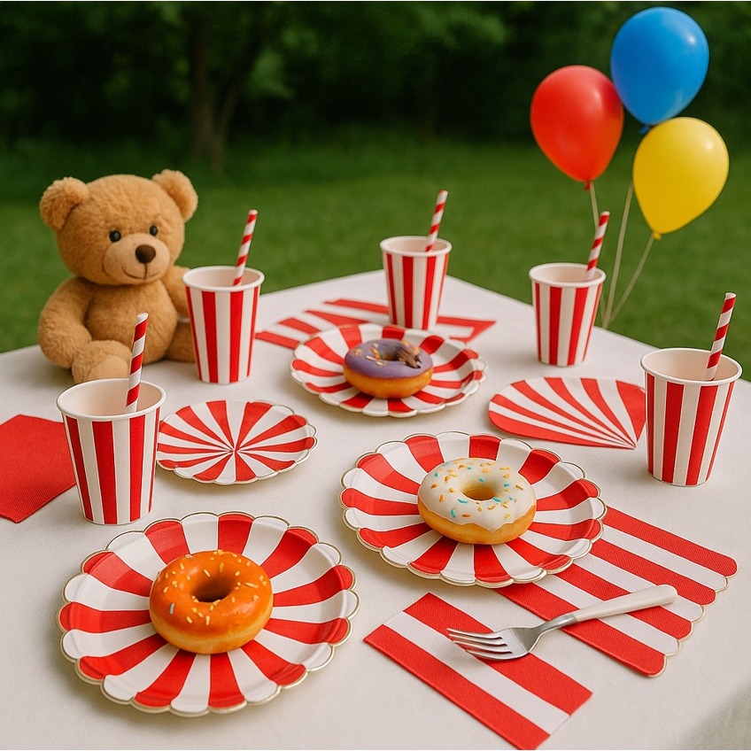 【巨路生活】一次性紙盤紙杯餐具 燙金邊紙盤 紙杯 甜品聚會條紋紙盤 餐盤-細節圖8