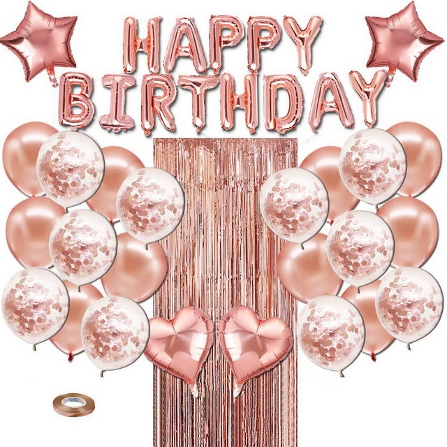 【巨路生活】氣球 玫瑰金氣球套裝生日派對 裝飾用品happybirthday派對佈置-細節圖3