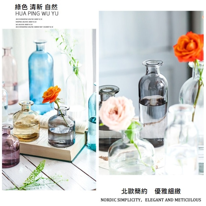【巨路生活】彩色透明玻璃花瓶 小口玻璃瓶-細節圖3