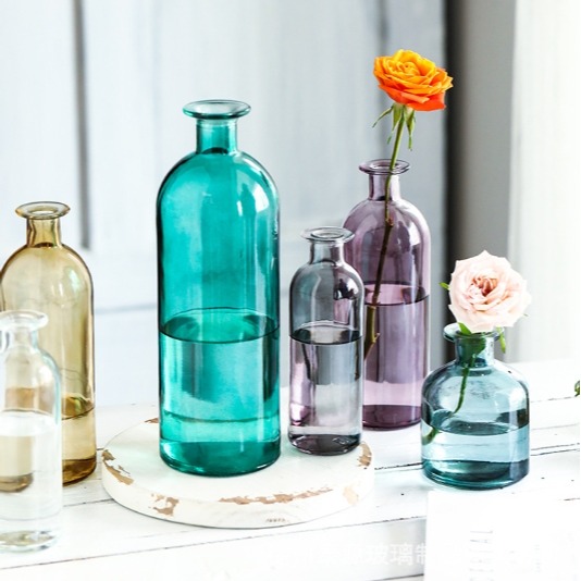 【巨路生活】彩色透明玻璃花瓶 小口玻璃瓶-細節圖9