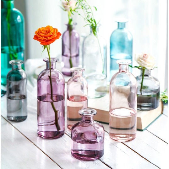 【巨路生活】彩色透明玻璃花瓶 小口玻璃瓶-細節圖10