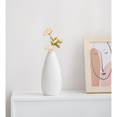【巨路生活】白色陶瓷花瓶 條紋陶瓷花瓶 裝飾工藝術品-細節圖4