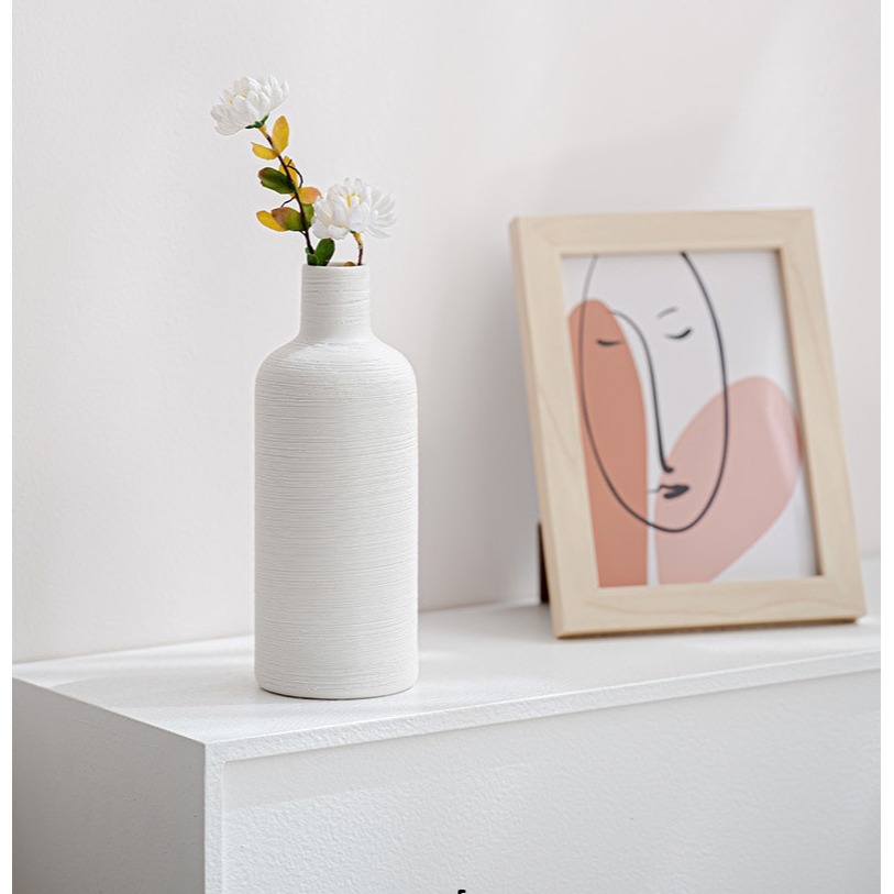 【巨路生活】白色陶瓷花瓶 條紋陶瓷花瓶 裝飾工藝術品-細節圖8