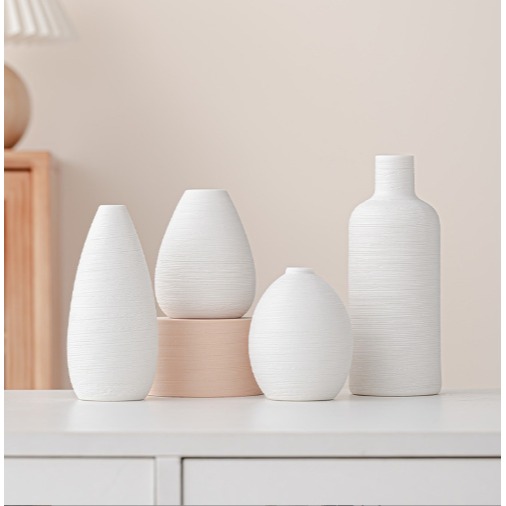 【巨路生活】白色陶瓷花瓶 條紋陶瓷花瓶 裝飾工藝術品-細節圖9