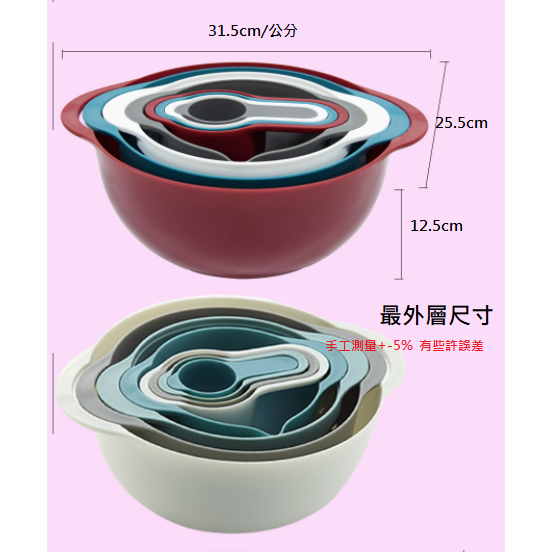 【巨路生活】勺子 粉篩 量杯 洗菜藍 瀝水藍 八件組一套-細節圖8