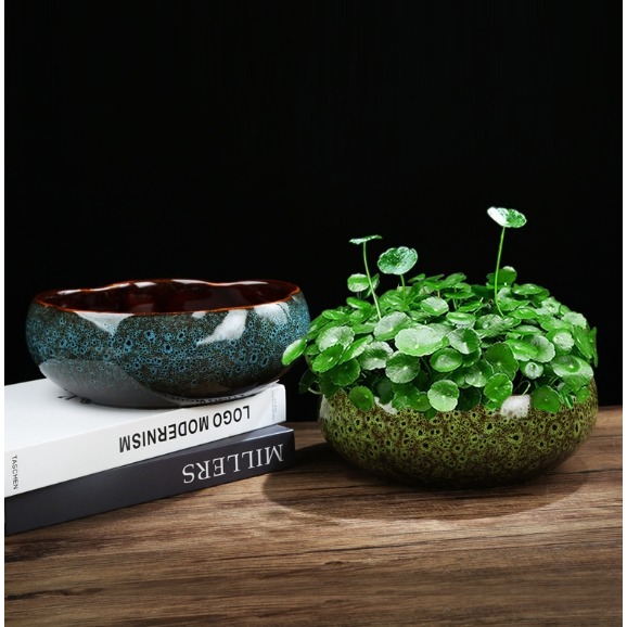 【巨路生活】插花盆 水培植物盆 陶瓷花盆 大口徑水養花盆 一葉蓮銅錢草碗蓮專用盆缸-細節圖2