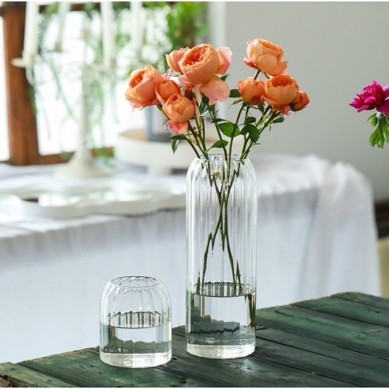 【巨路生活】條紋玻璃花瓶 簡約透明 花瓶-細節圖2