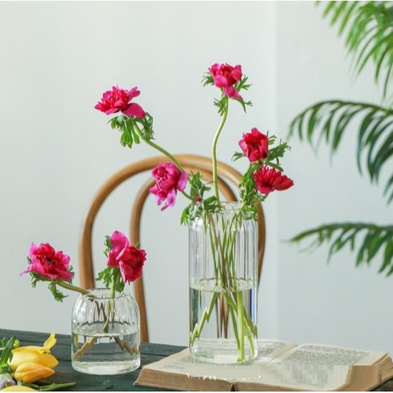 【巨路生活】條紋玻璃花瓶 簡約透明 花瓶-細節圖4