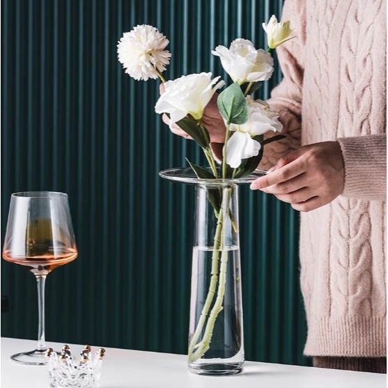 【巨路生活】北歐透明玻璃 水養花瓶 家居擺飾 幹花鮮花  插花花瓶-細節圖3