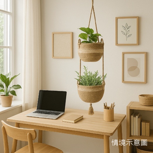 【巨路生活】竹編吊盆 藤編織雙層吊籃花盆-細節圖2