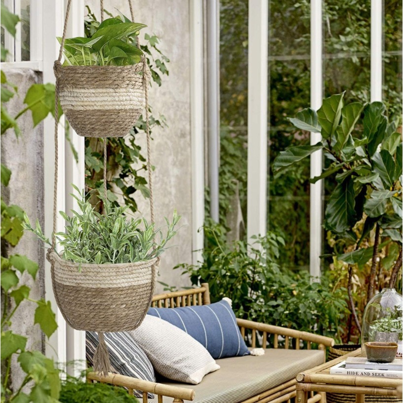 【巨路生活】竹編吊盆 藤編織雙層吊籃花盆-細節圖3