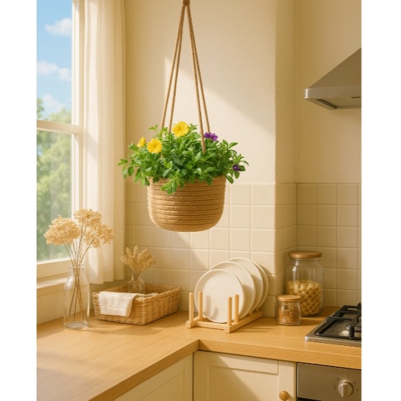 【巨路生活】花盆吊籃  麻繩吊籃  懸吊花盆綠植盆栽 植物花吊籃-細節圖2