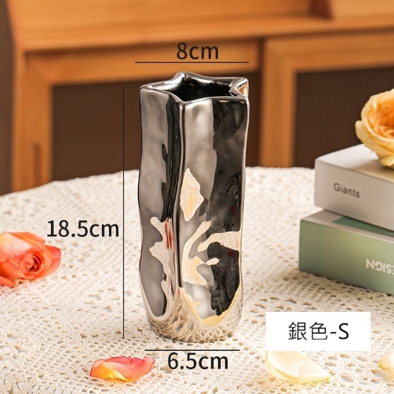 【巨路生活】陶瓷花瓶 象牙白 × 銀黑鏡面  現代藝術 × 質感居家花瓶-規格圖8