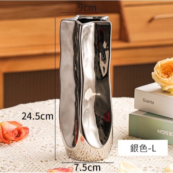【巨路生活】陶瓷花瓶 象牙白 × 銀黑鏡面  現代藝術 × 質感居家花瓶-規格圖8